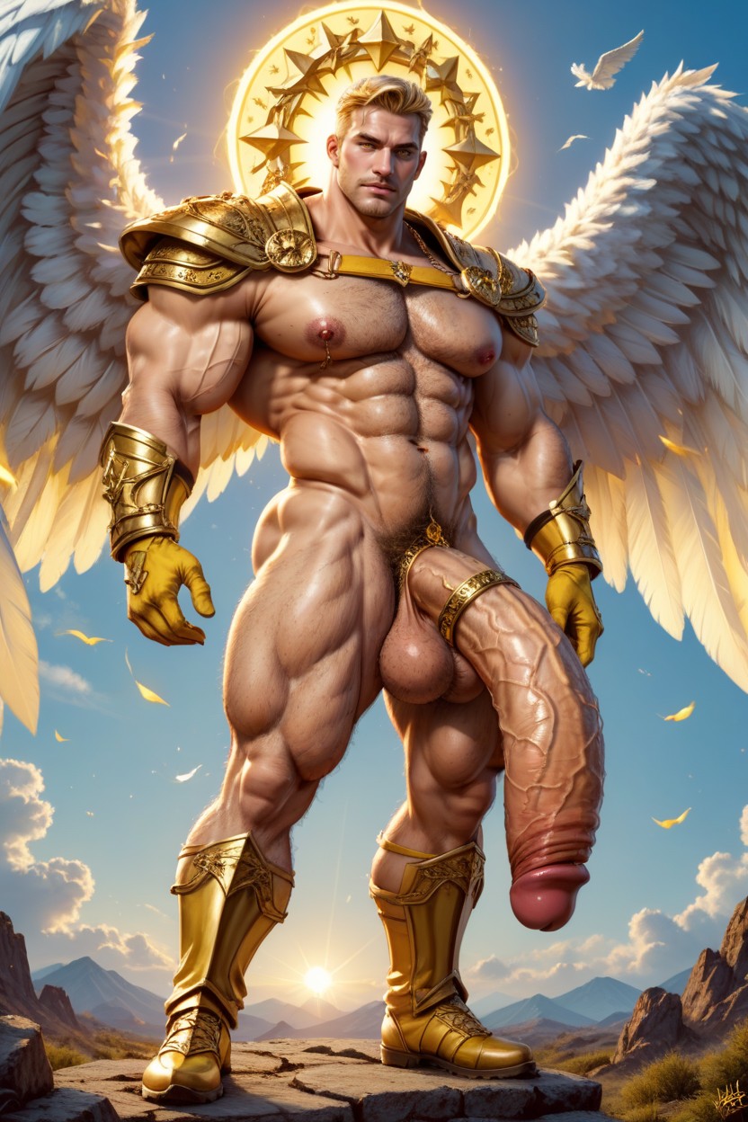 Gold Trimmed Chain Belt, Golden Warrior Shoulder Pads, Hdr AI Gay Porn