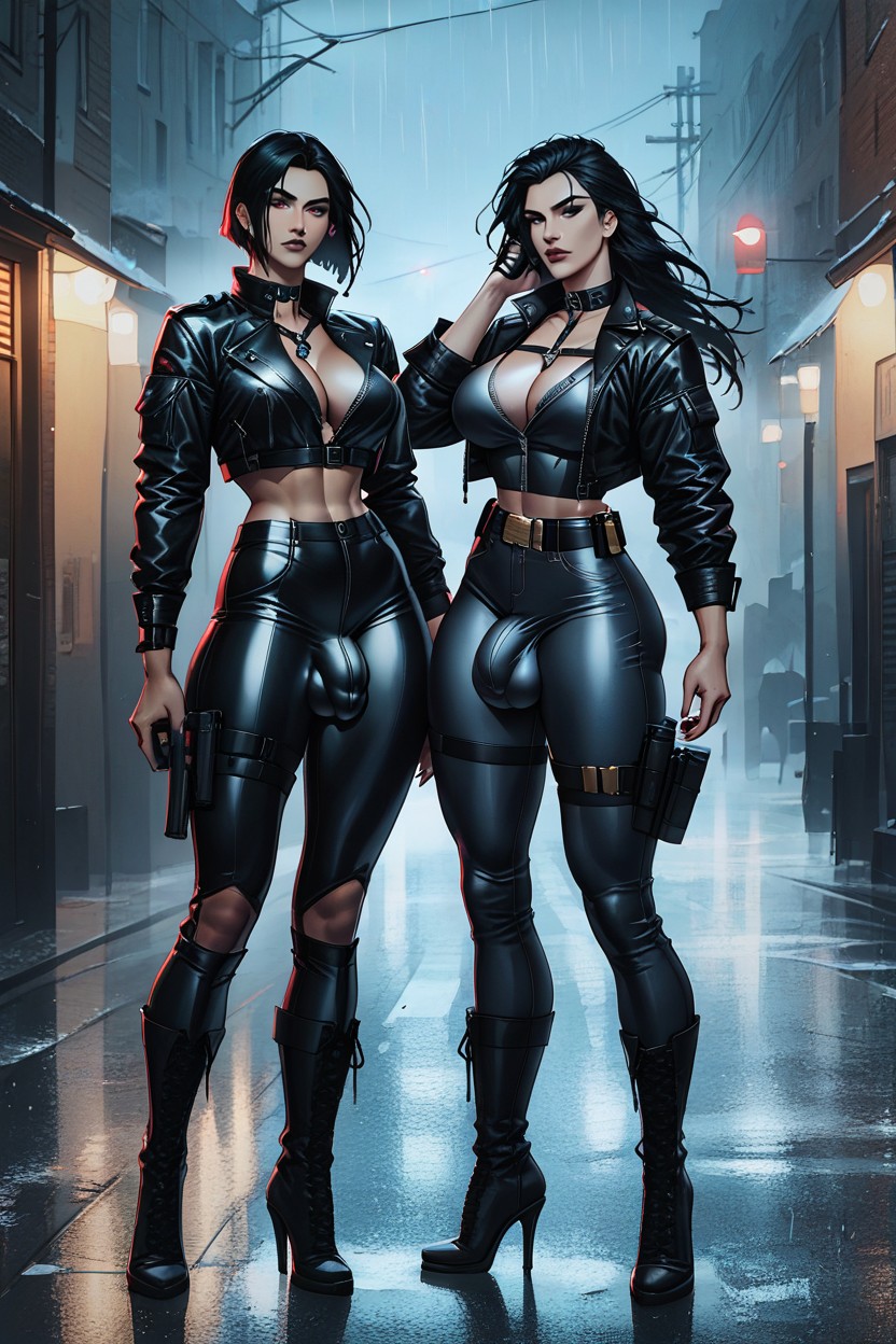 Long Legs Thick Waist, Tactical Gear, Heavy Rain Shemale AI Porn