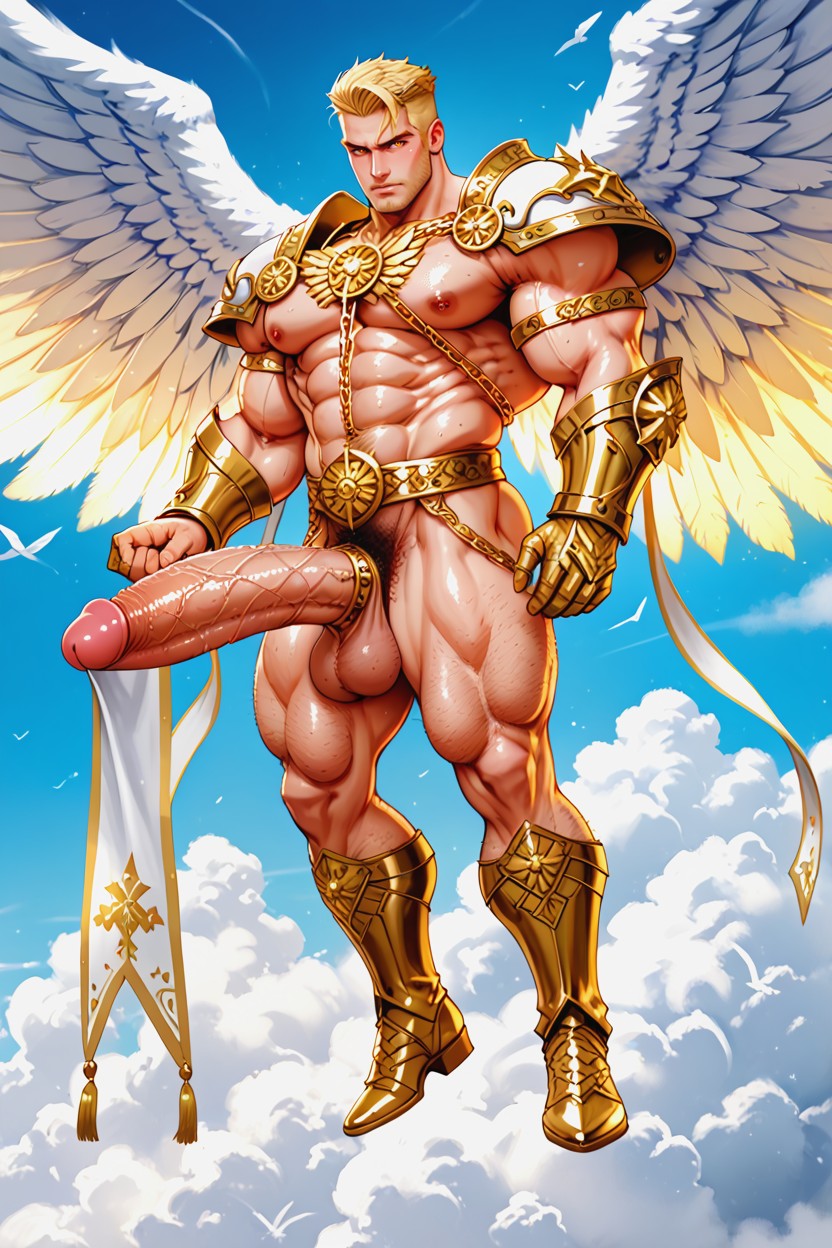Golden Glowing Tattoos, Award Winning Photo, Hary Pubic Hair AI Gay Porn