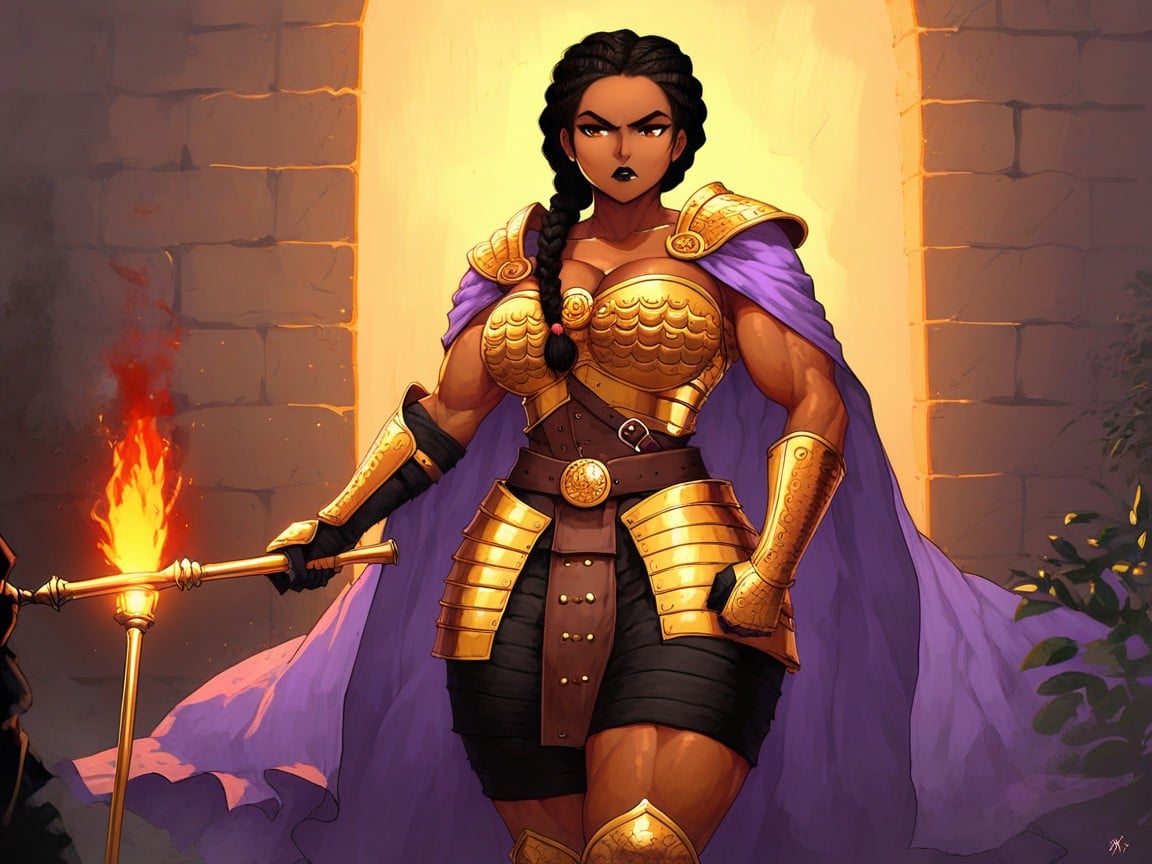 Ultra Detailed, Gold Emblem Shield Leaning On Wall, Brazier On Stand Porno latina IA