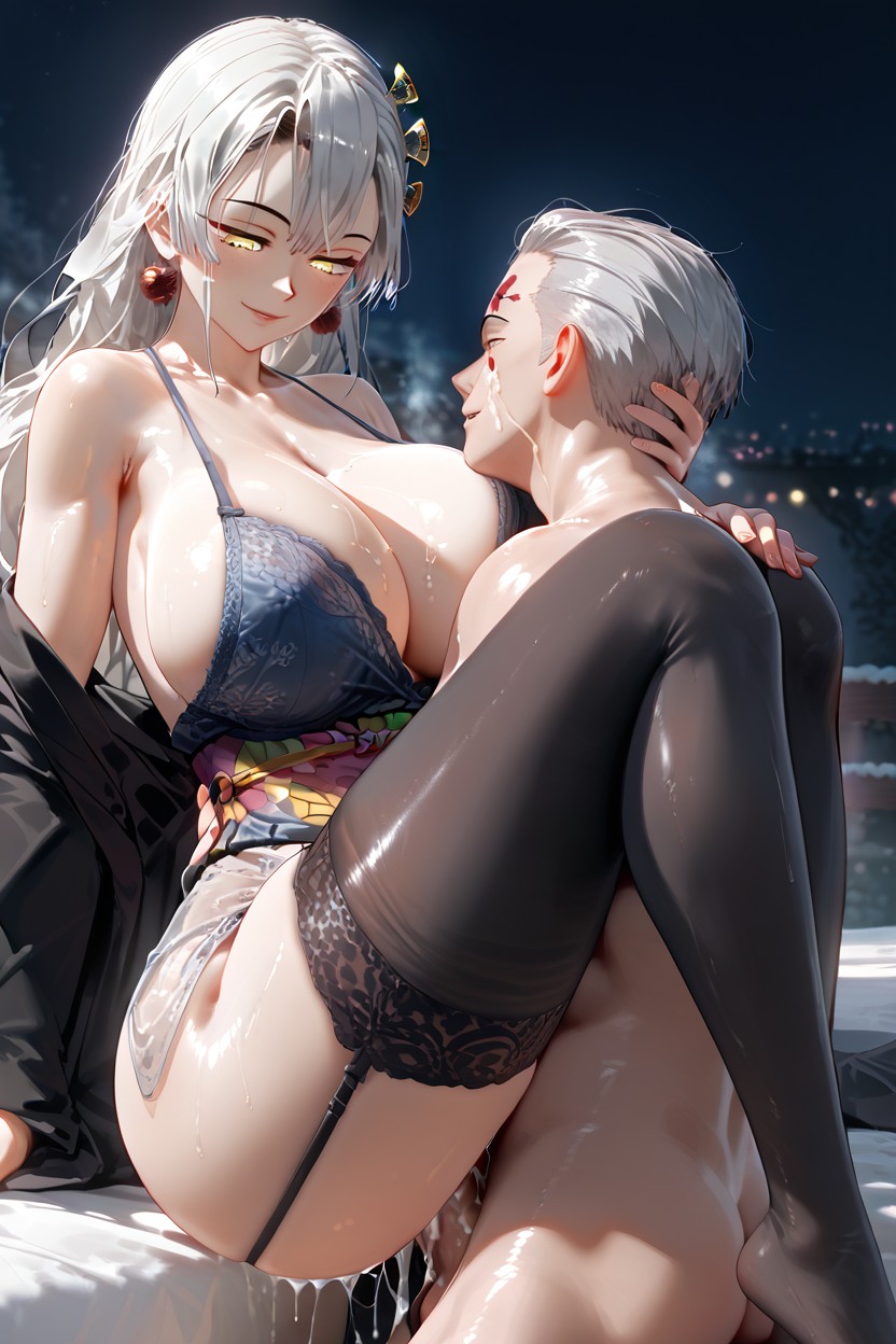 Male Sitting, Body Covered In Cum, Taller Female AI Porn