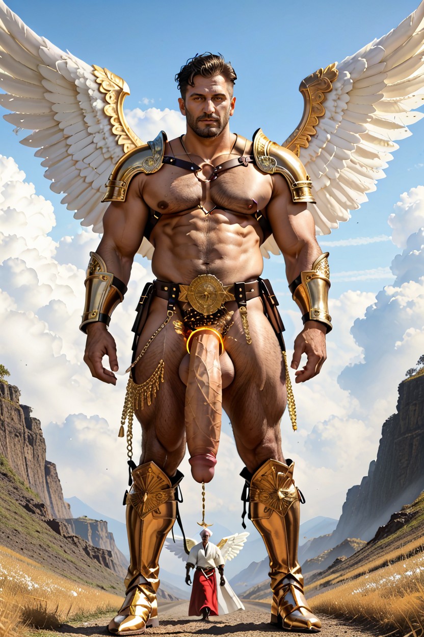 Wings Bigger Than Body, Golden Warrior Thigh High Boots Men, Oversized Muscles AI Gay Porn