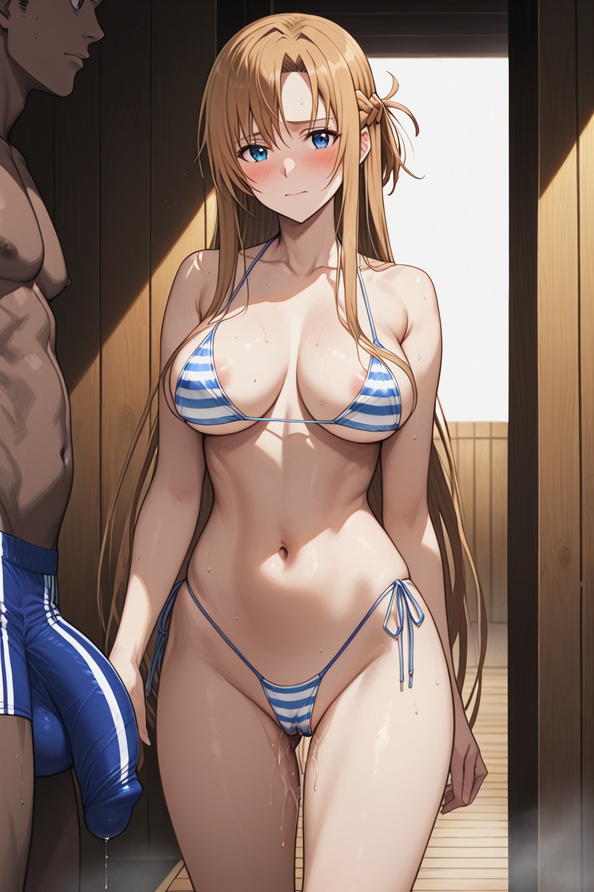 Asunas Touching Bulge, Wide Opened Legs, Watching Hentai AI Porn
