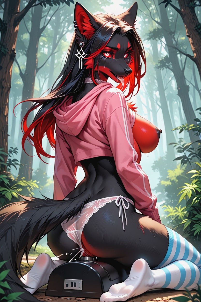 Forest, Chest Fluff, Black Nipples Furry AI Porn