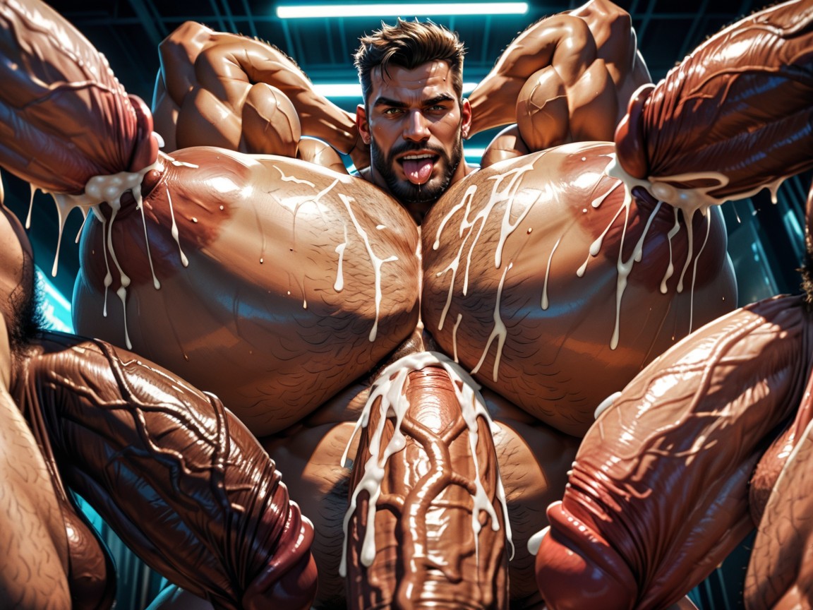 Rough Hyper Huge Impossibly Long Cocks Fucking Them Everywhere, Hyper Bulky, Focus Under Boob AI Gay Porn