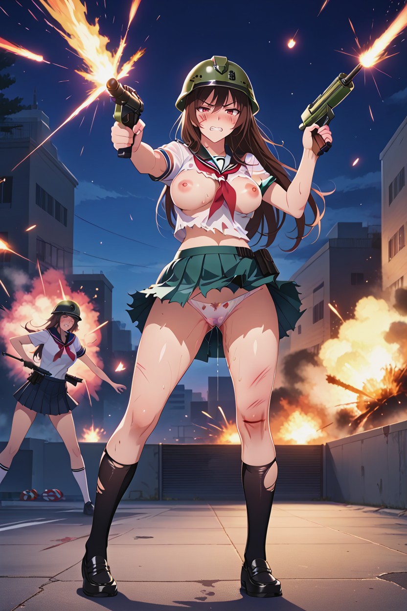 Explosion, Black Loafers, Ripped Skirt AI Porn