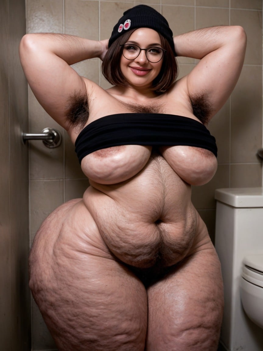 Very Short Hair, Abandoned Restroom, Absurdly Hairy Armpits AI Porn