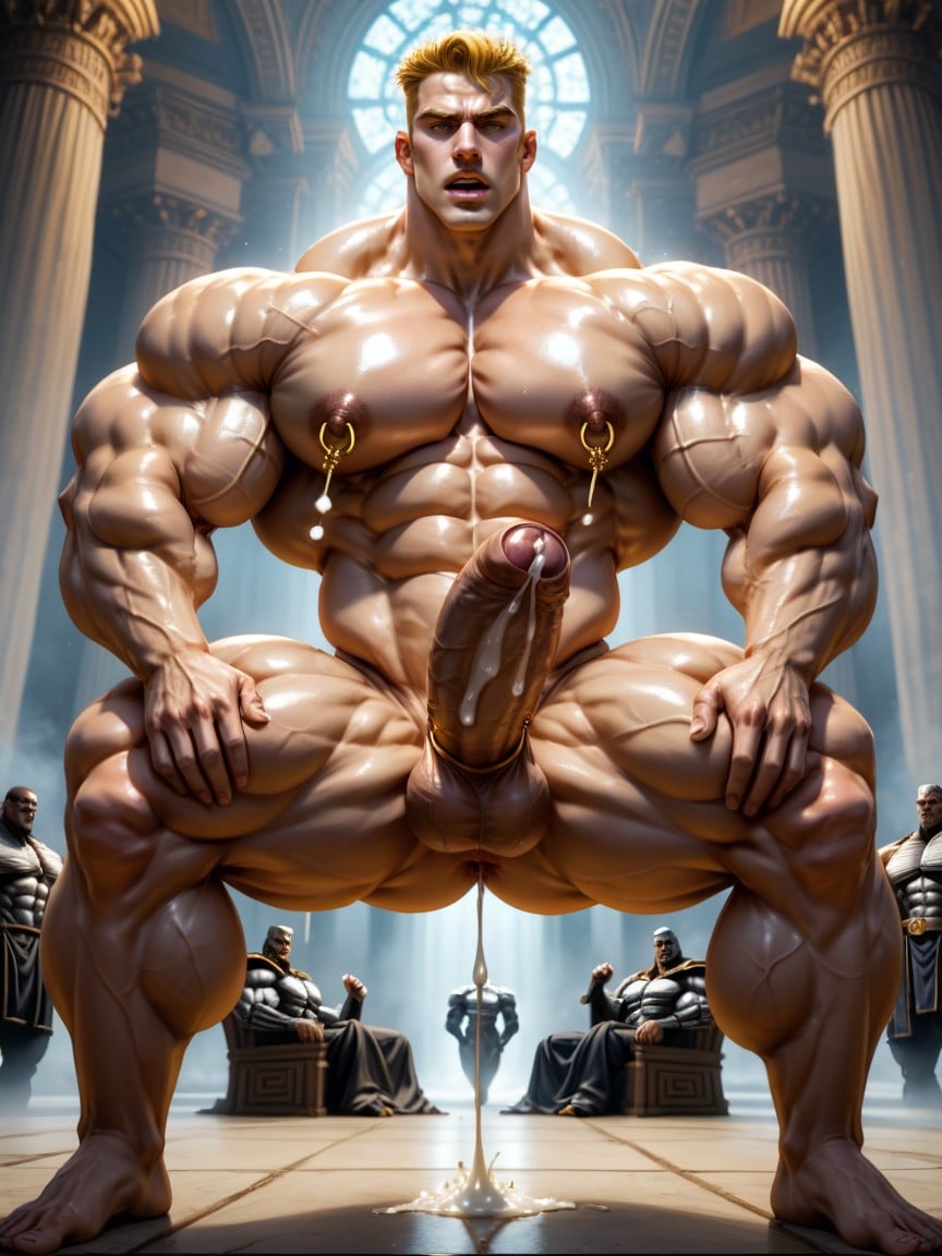 Ornate Throne, Extreme Vascularity, Open Mouth Yawn Yell AI Gay Porn