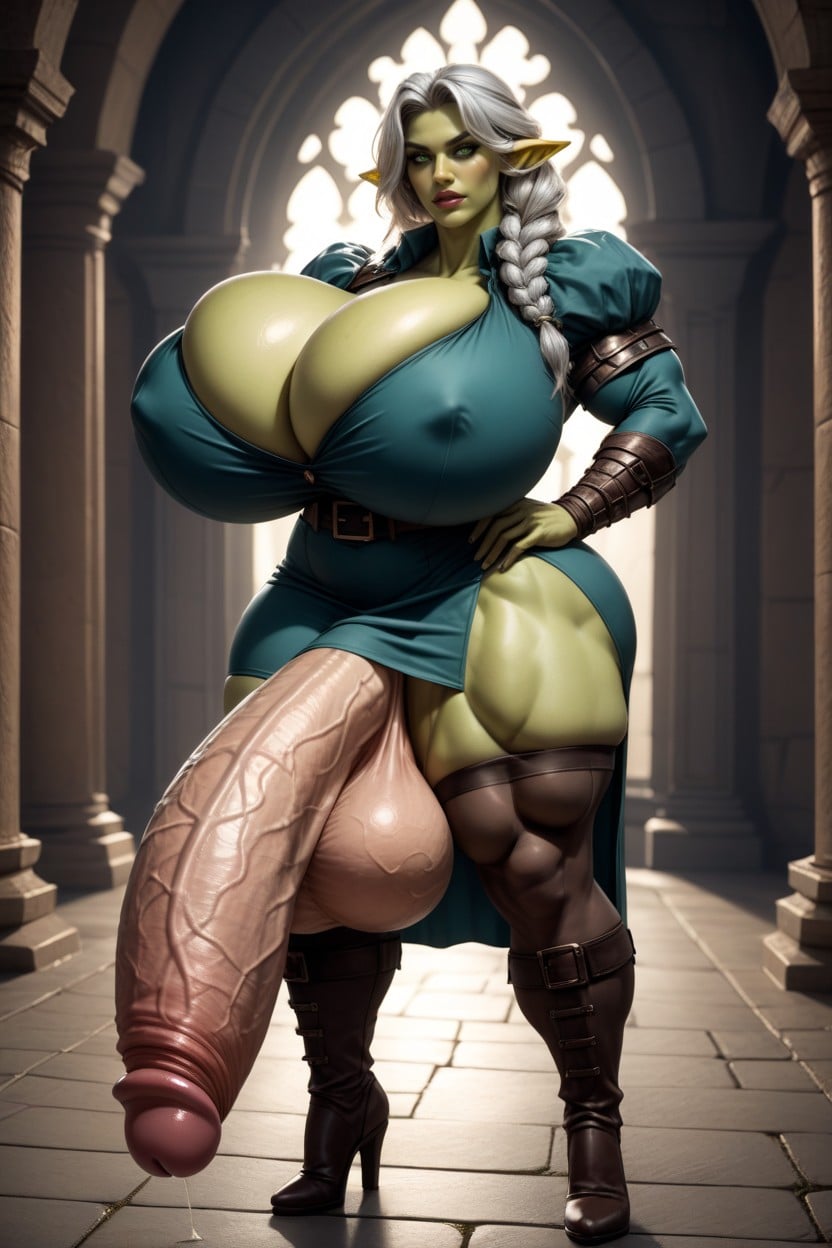 Gigantic Traps, Colossal Heaving Breasts, Silver Hair Shemale AI Porn