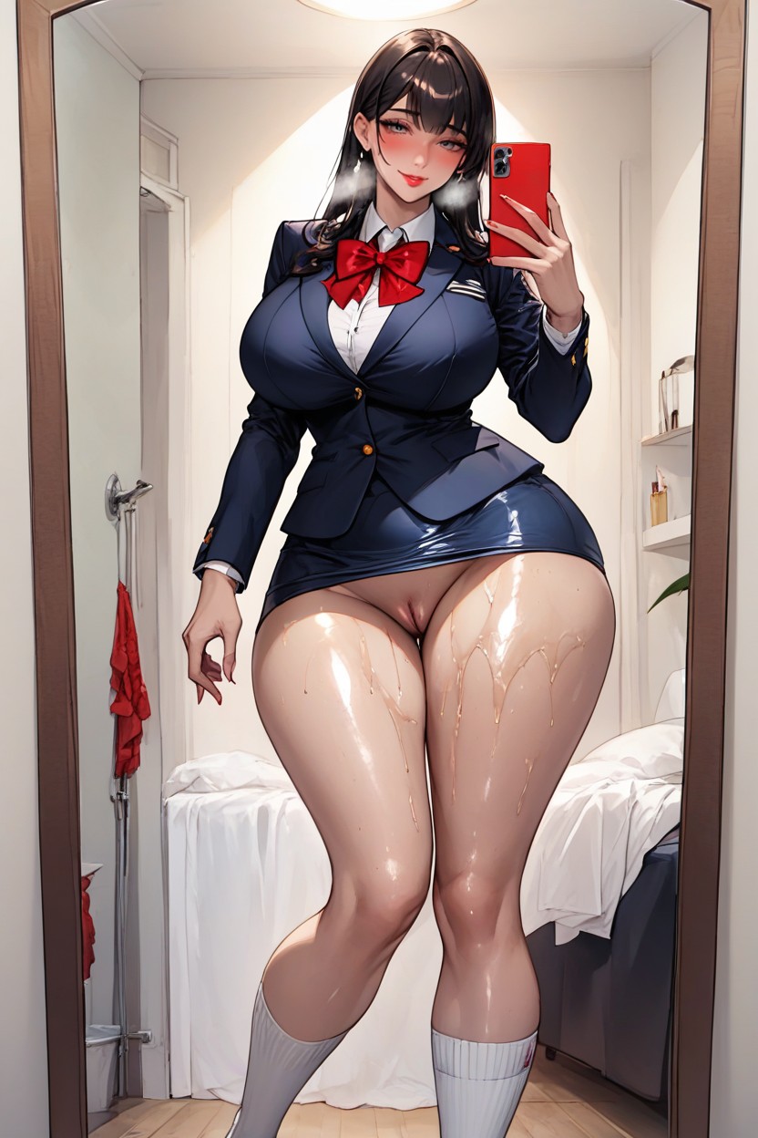 Oiled Skin, White Long Socks, Mirror Hentai AI Porn