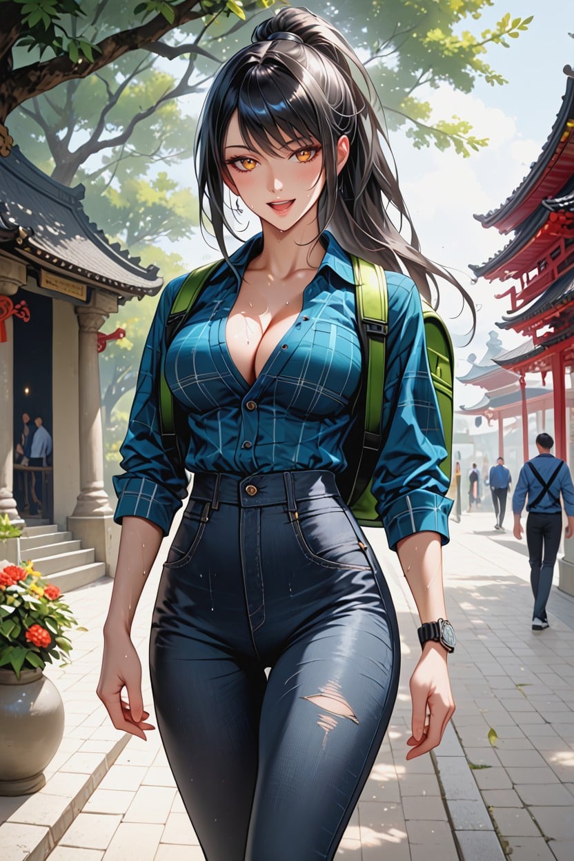 Cinematic, Long Permed Black Hair, Walking Hentai AI Porn