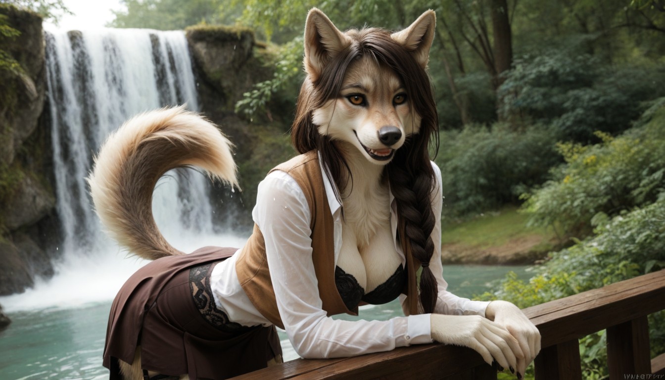 High-waisted Thong, Sitting In A Waterfall, Long Hair Porno IA Furry