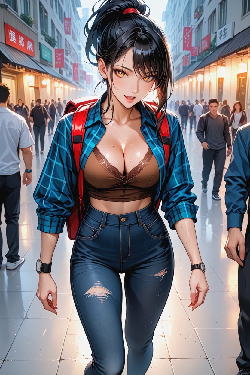 Waist Shot, Two Tone White Sports Shoes With Blue Strings, 18+ Hentai AI Porn