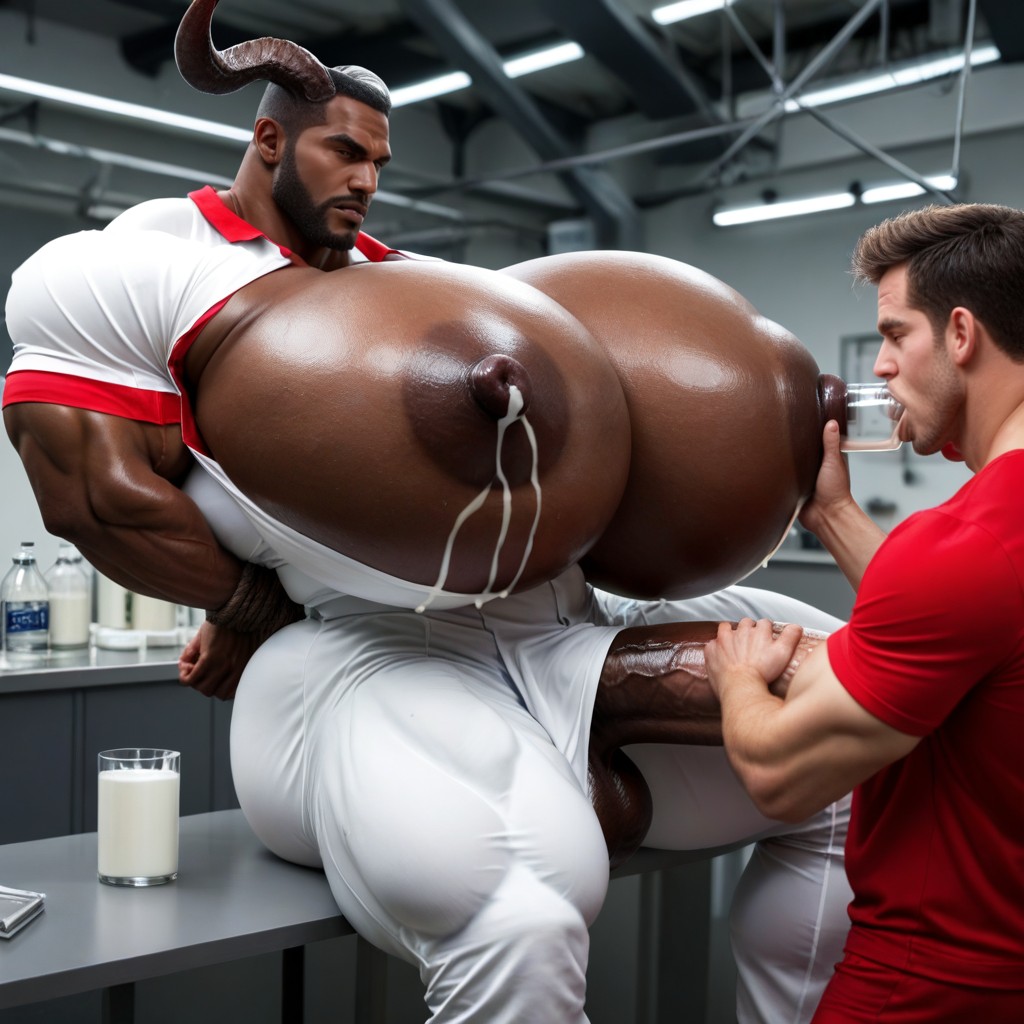Milk Man Angry Expression, Pec Garbbing, Giant Dildo Penetrating Milk Man's Ass AI Gay Porn
