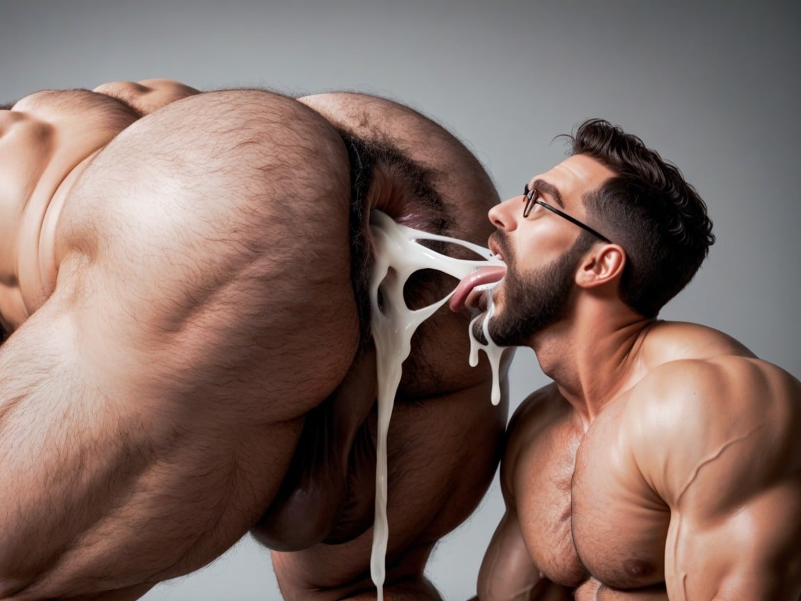 Ass Is Covered In Long Black Hairs, Cinematic Lighting, Cum Pouring From Mouth AI Gay Porn