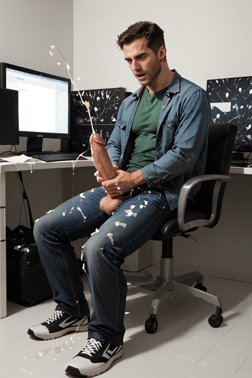 Jeans, Explosive Cumshot, Massive Penis Out AI Gay Porn