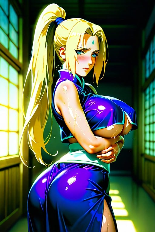 Underboobs Visible, Gleaming Skin, Oiled Skin Hentai AI Porn