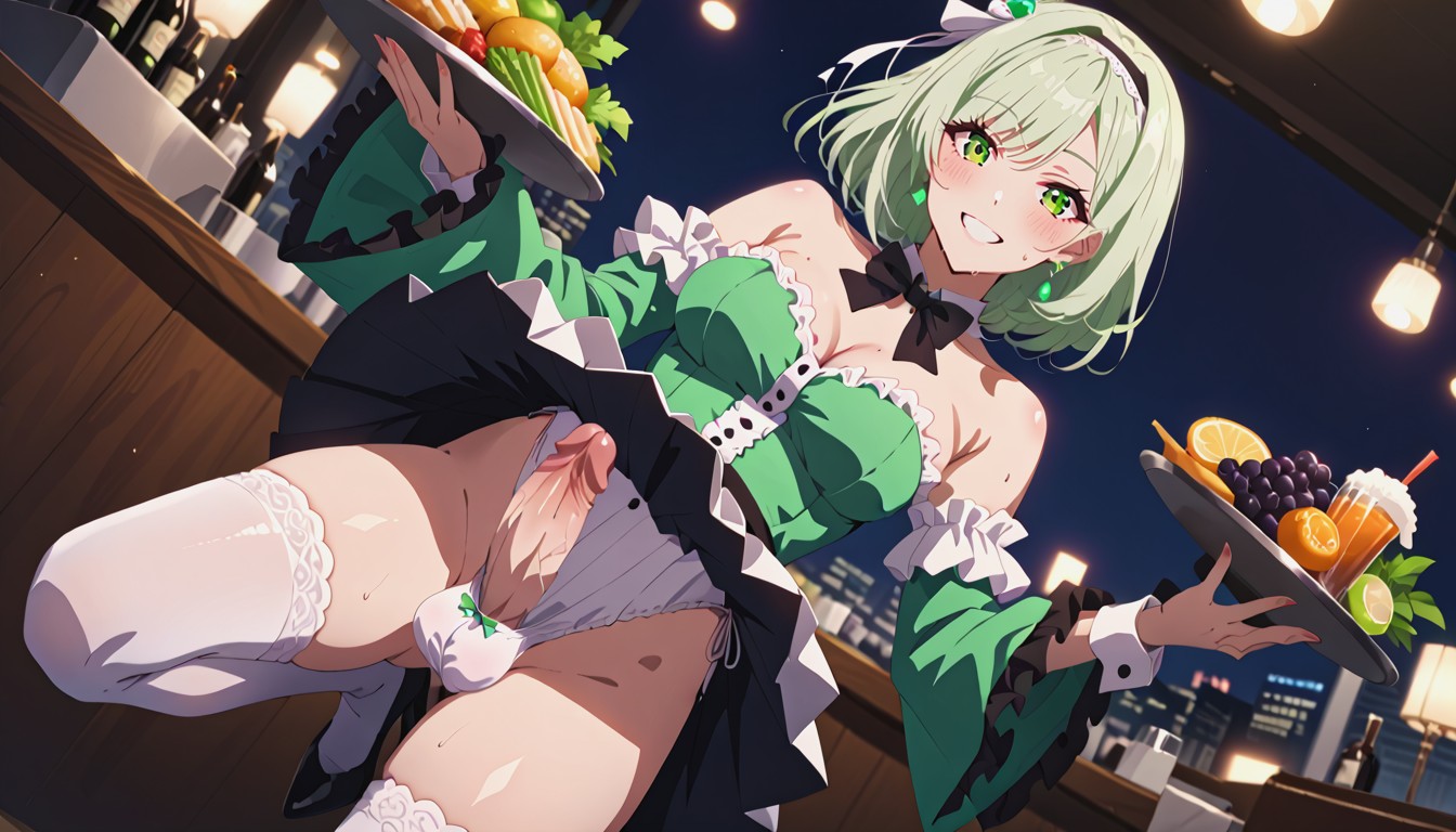 No Extra Fingers, Bangs, Dark Green Massive Big Bowtie Hentai AI Porn