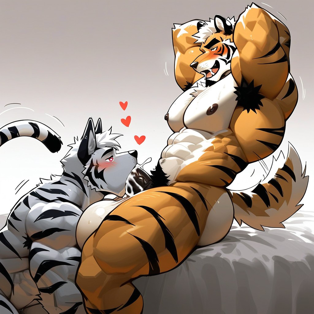 Huge Strong Pecs, Black Fluffy Neck Fur, Gulping Porno IA Furry