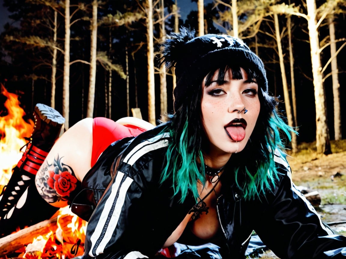 Messy Bob Hair, Forest, Tattoos AI Porn