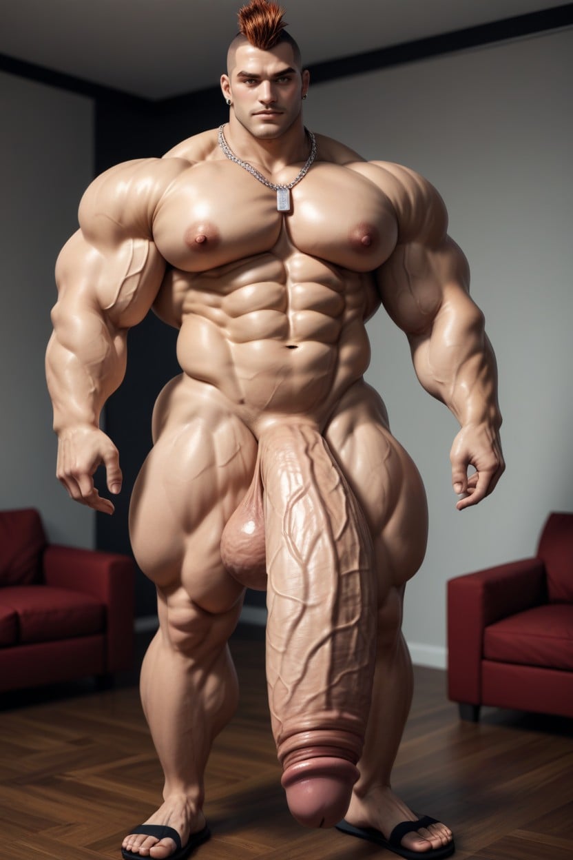 Blushing, Oiled Skin, Cock Hanging Past Knees AI Gay Porn