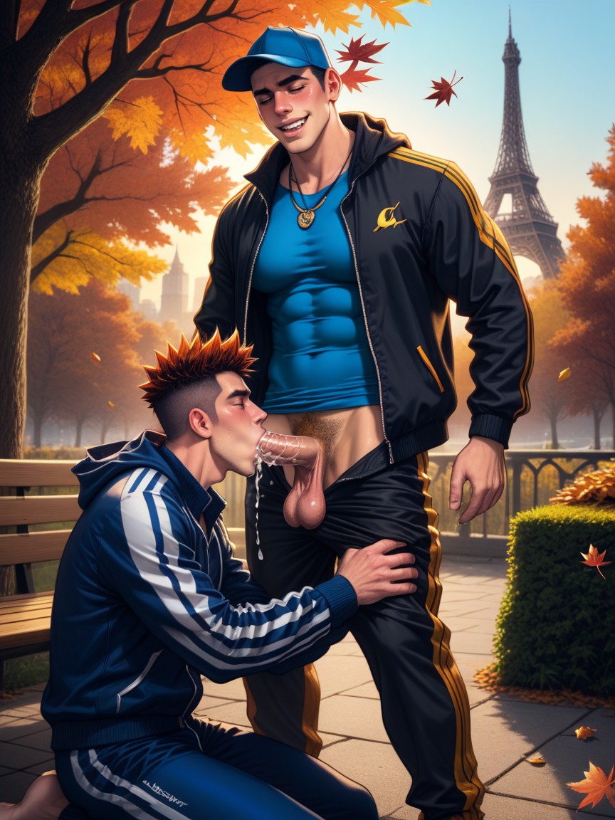 Tracksuit Pants Pulled Down, Very Short Hair, Messy Spiky Spiked Hair AI Gay Porn