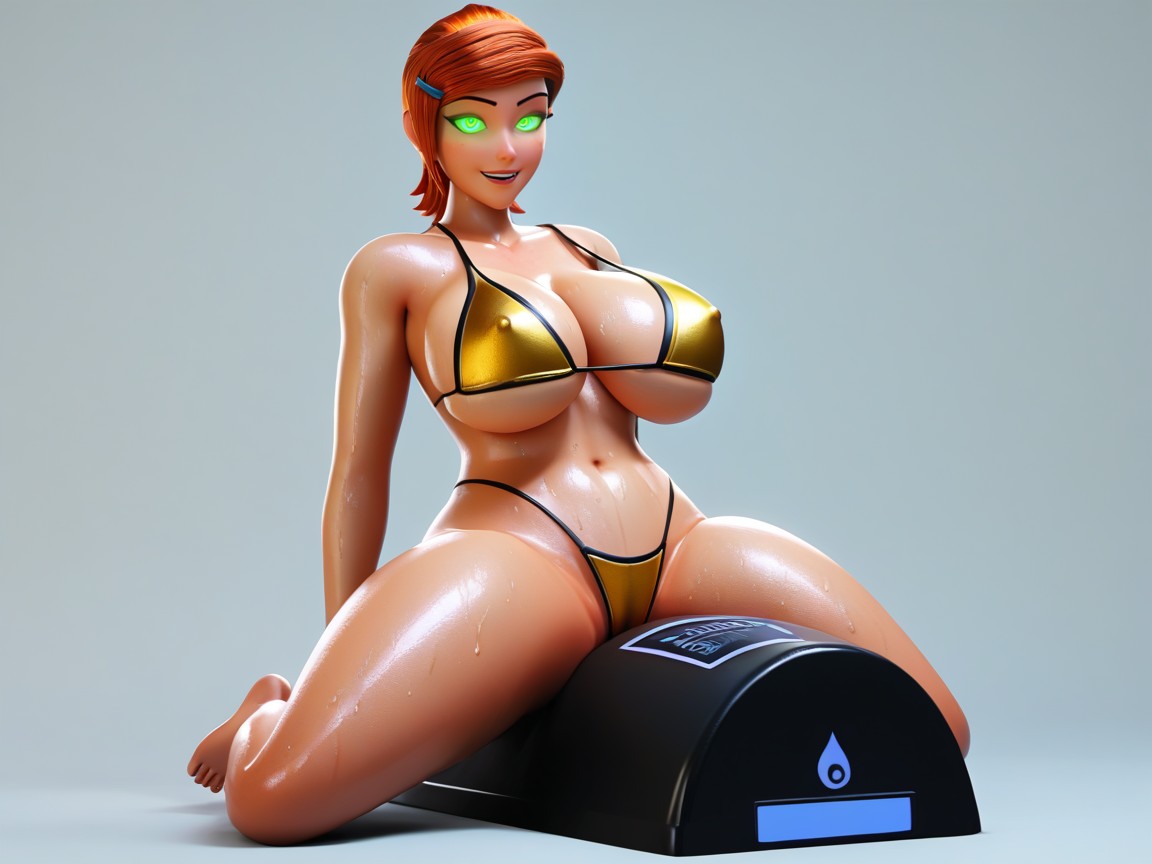 Wide Eyes, Ginger, Golden Stringbikini Hentai AI Porn