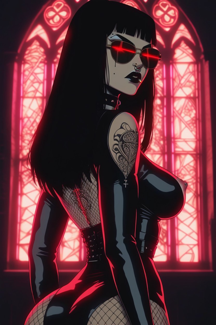 18+, Black Latex Nun Dress, Goth Makeup AI Porn
