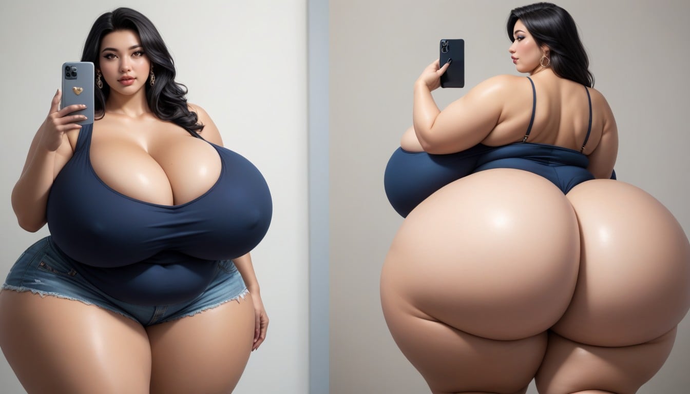 Selfie, Hyper Ultra Mega Fat Ass, The Most Perfect Gargantuan Massively Fat Breasts Expansion BBW AI Porn