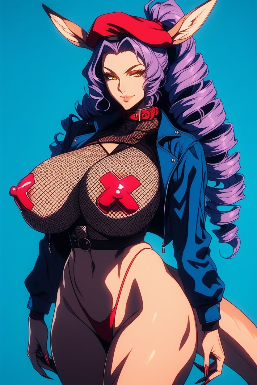 Purple Hair, X-pasties, Red Collar Hentai AI Porn