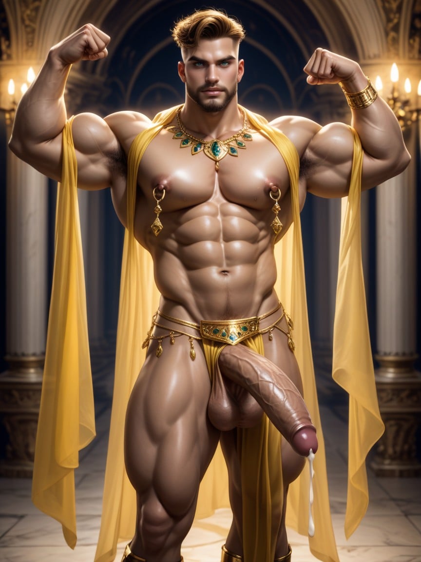 Thick Thighs, Golden Lavish Masculine Men Boots, Cock Piercing AI Gay Porn