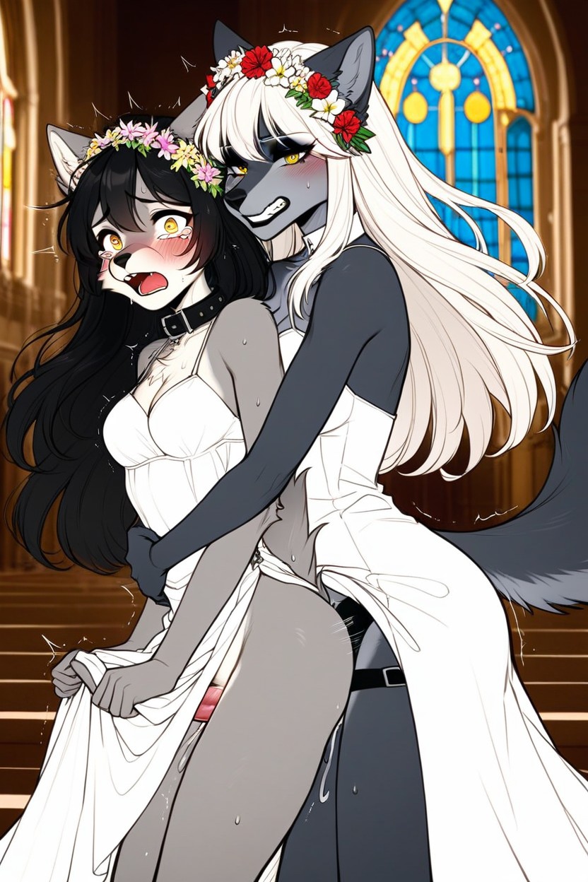 Flower Crown, Wide Eyes, Sad ファーリーAIポルノ