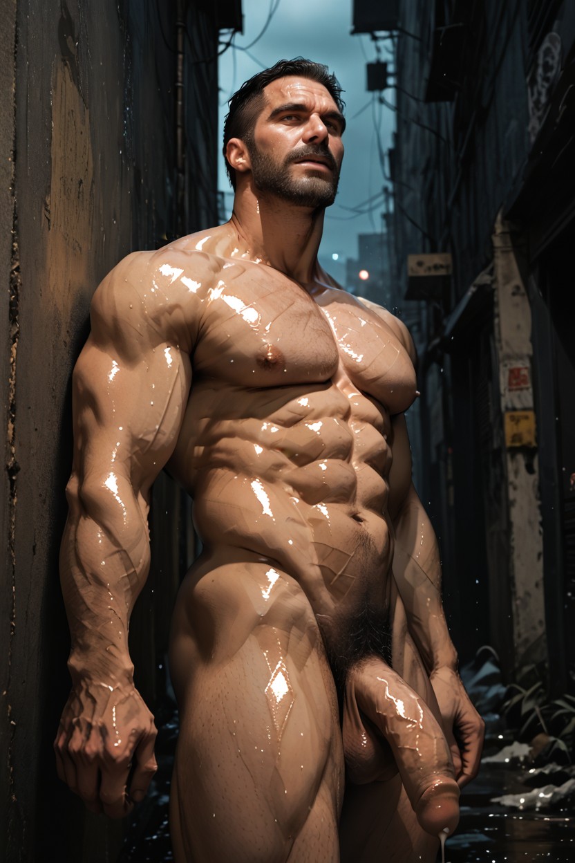 Bottom Up, Flaccid Cock, Cyberpunk City Alley AI Gay Porn