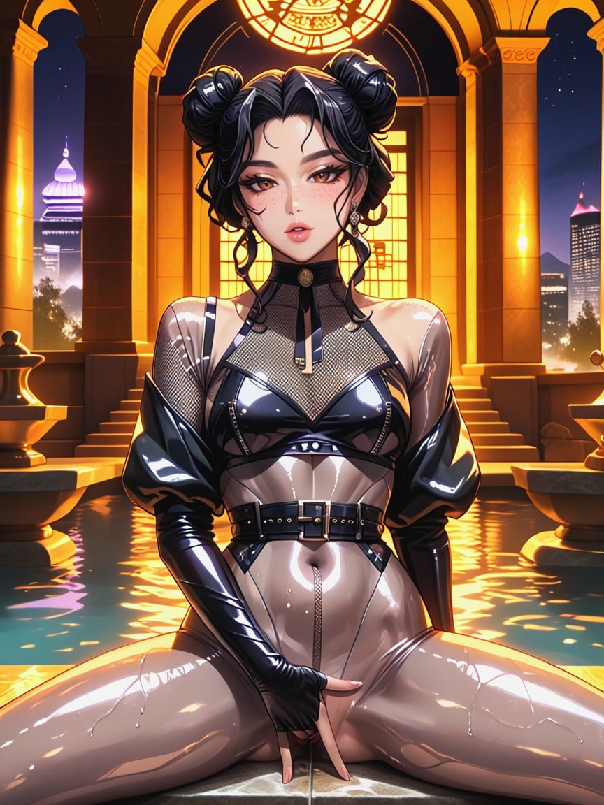 Crossbody Purple Metallic Jewellery, Panoramic Seoul View, Delgada Hentai IA