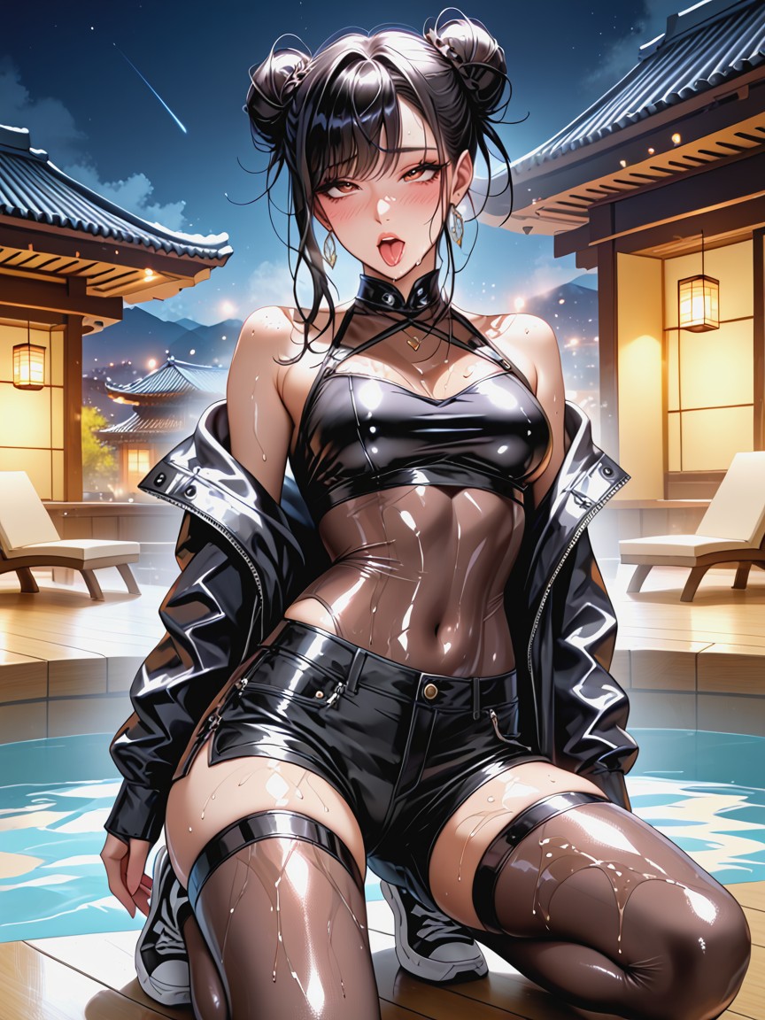 Seethrough Black Mesh Bodystocking, Maximum Slut, Oiled Skin Hentai AI Porn