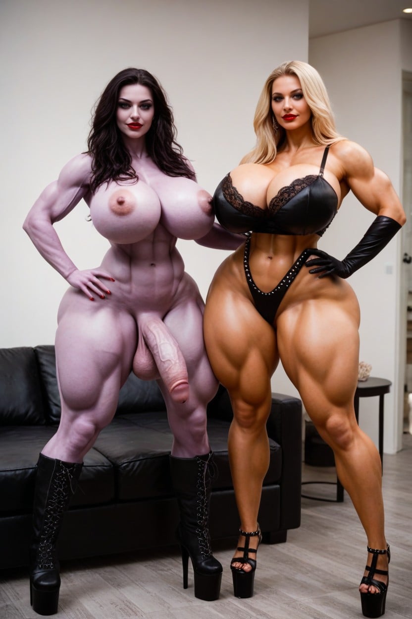 Lean Body, Red Sexy Lace Bodysuit, Green Skin Shemale AI Porn