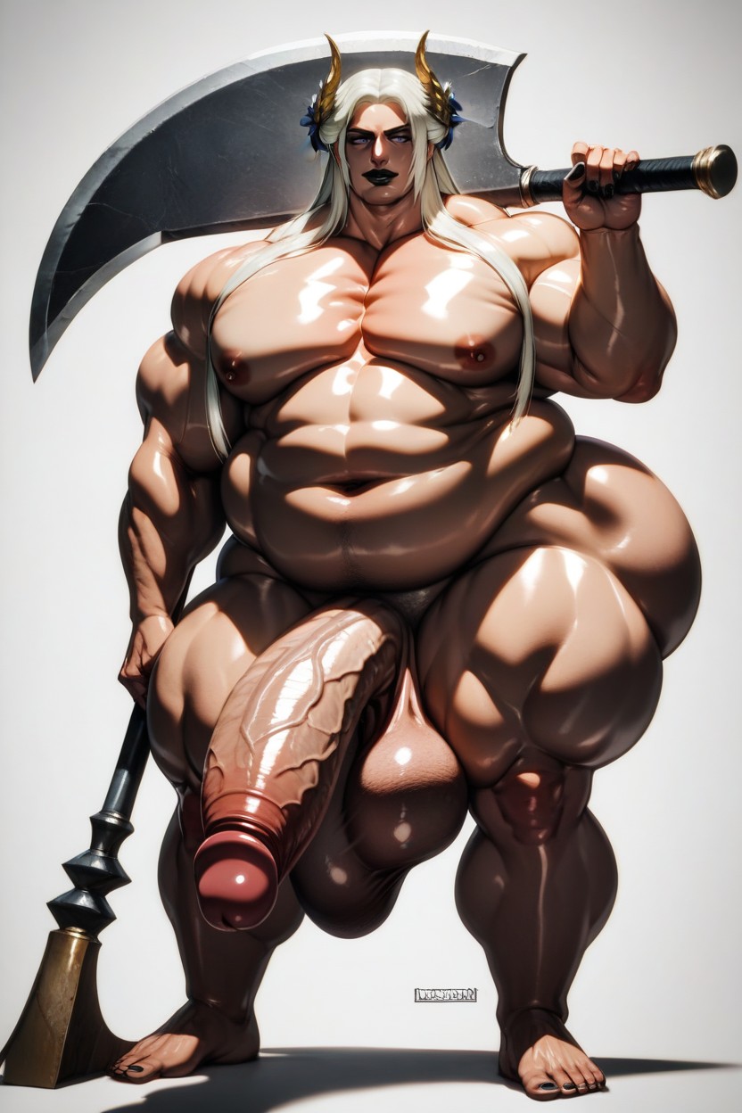 Long Hair, Holding Axe, Hyper Gigantic Long Cock AI Gay Porn