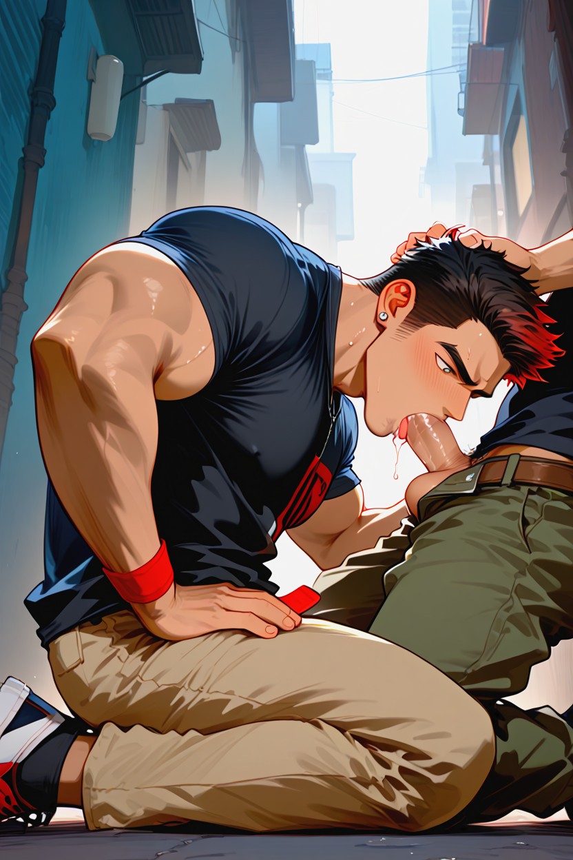 Blowjob, Oversized Muscles, Muscular AI Gay Porn
