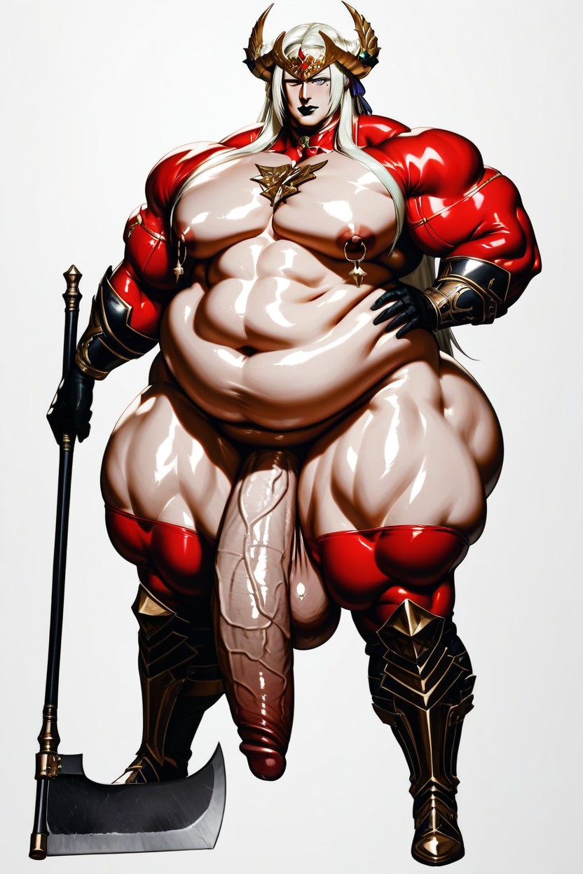 Broad Shoulders, White Background, Veiny Penis AI Gay Porn