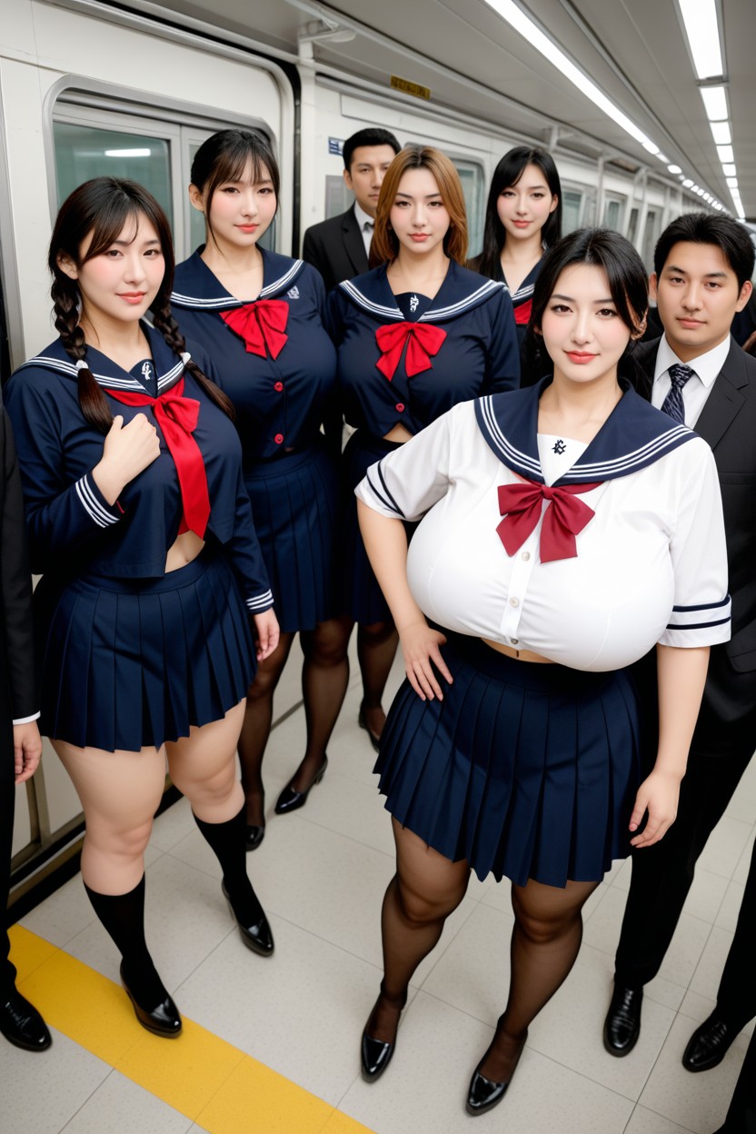 통통한 체형, 치마, Secured With Matching Beige Ribbons 아시아 AI 포르노