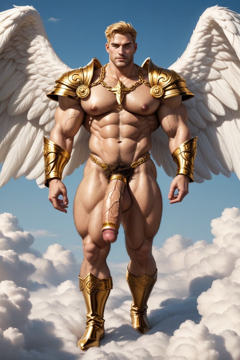 Golden Warrior Shoulder Pads, Grabbing Golden Bow In Hand, Golden Warrior Gloves AI Gay Porn