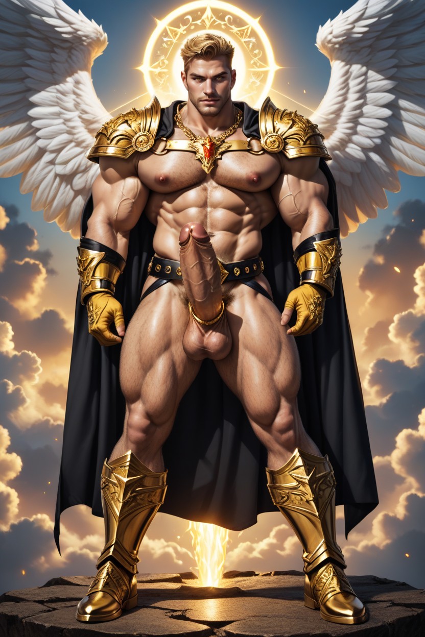 Golden Cockring, Ankle Cuffs, Wings Bigger Than Body AI Gay Porn