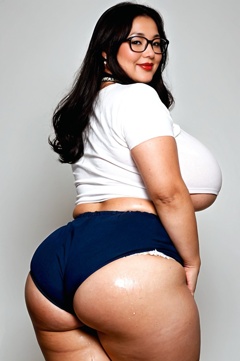 Intellectual, Thick Bright Red Lips, Black Eyes BBW AI Porn