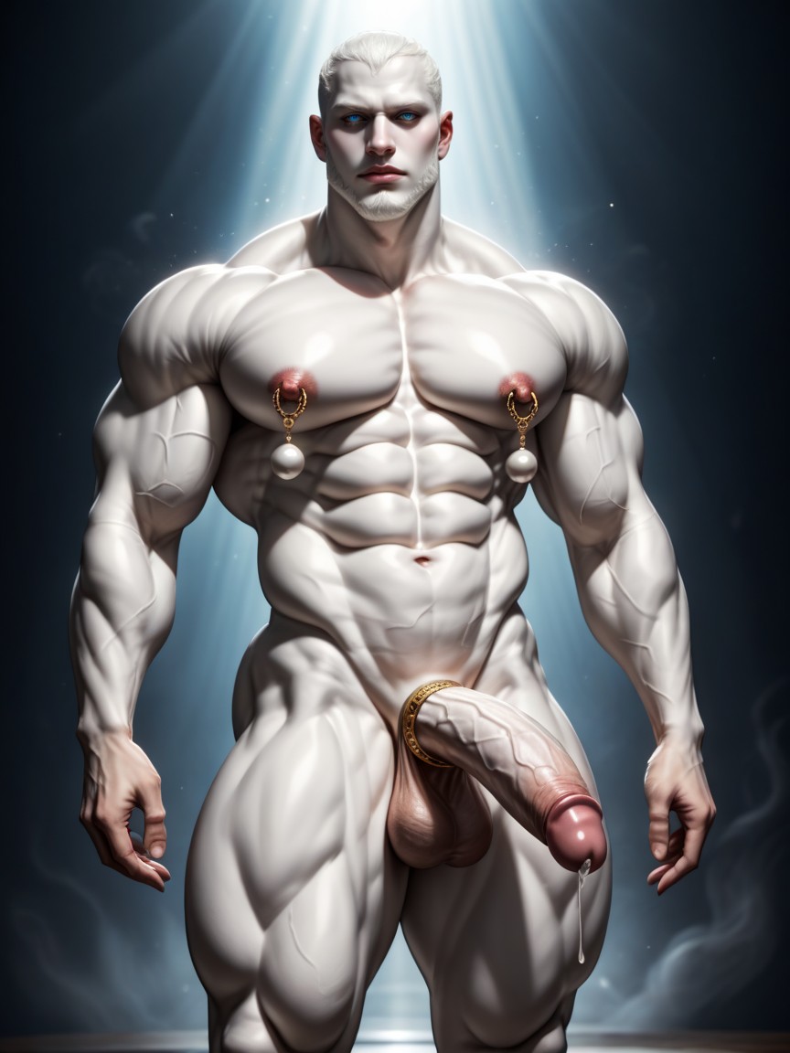 Porcelain White Pearl Skin, Ornate Cock Ring, Unnaturally White Skin Oiled Marble Smooth Skin AI Gay Porn