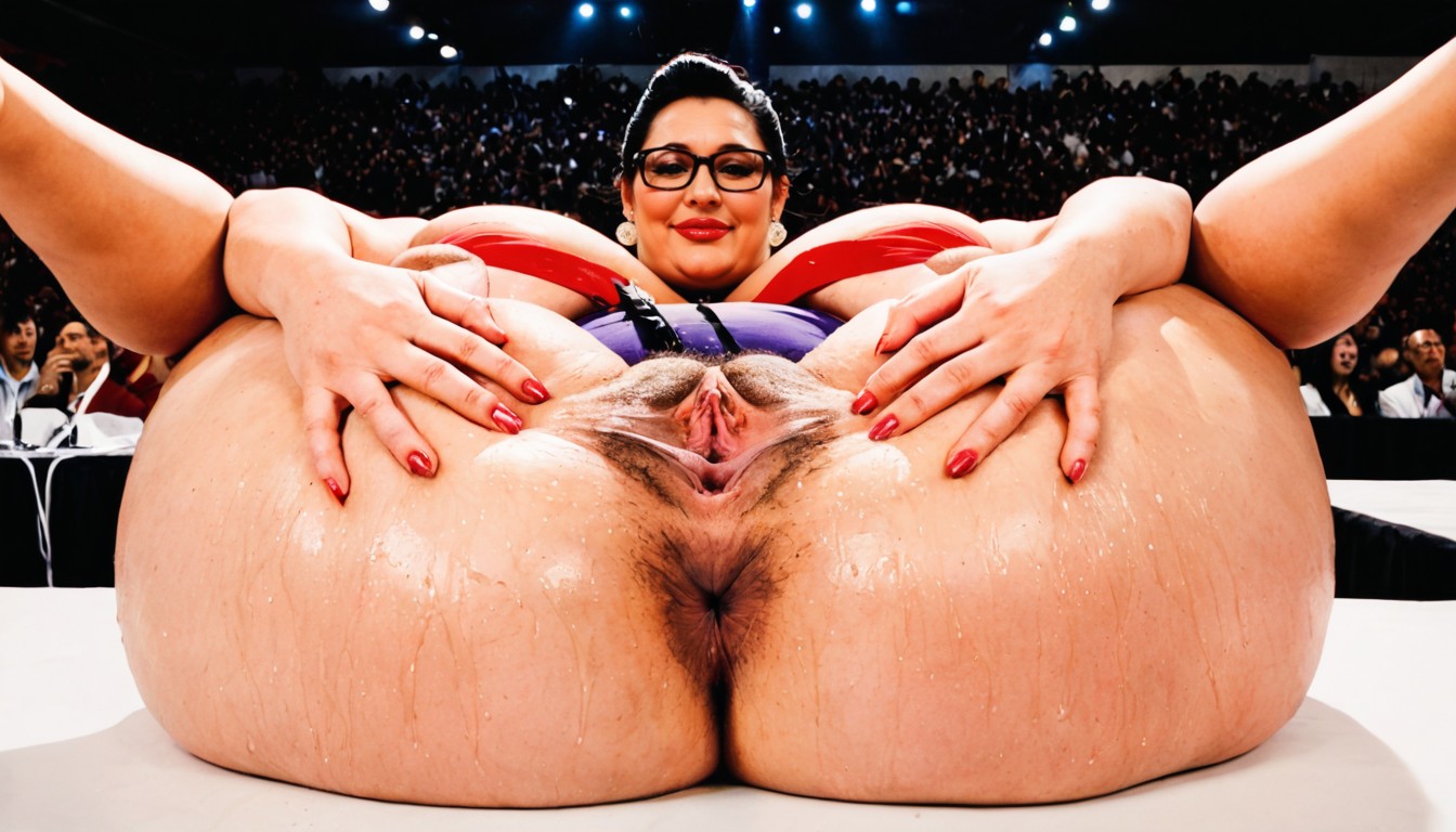 Oily Pale Skin, Black Hair, Stage BBW AI Porn