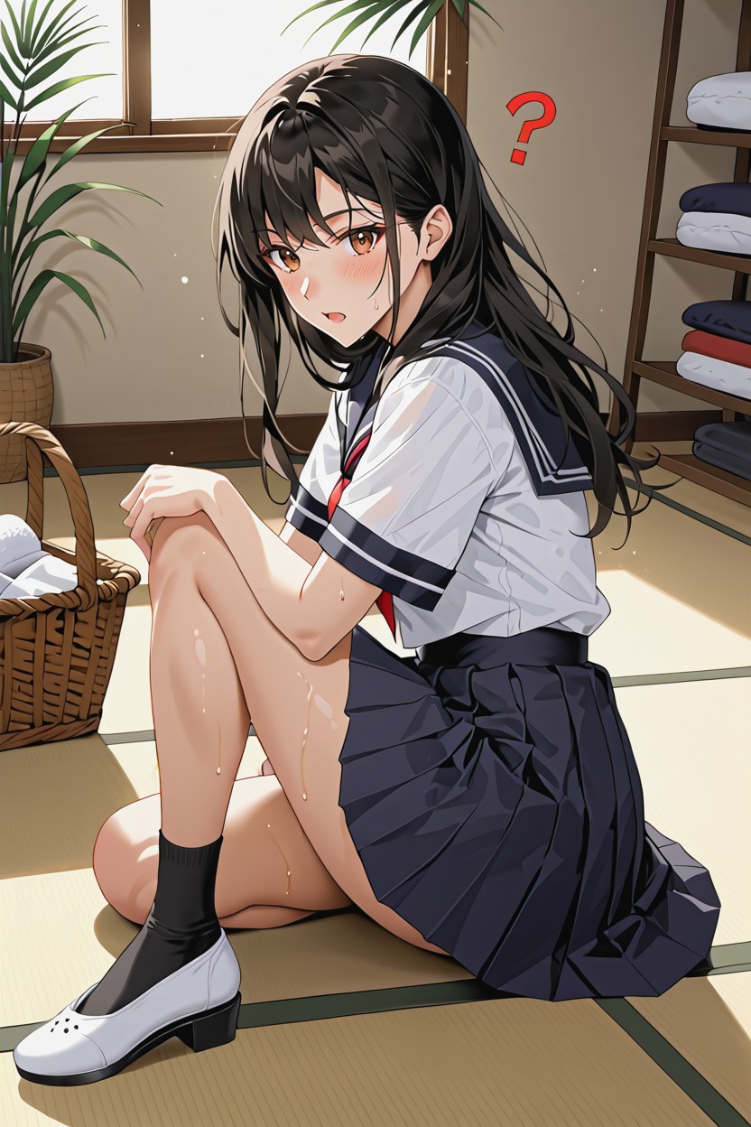 Small Breasts, Sitting Down On Floor, Detailed Hentai AI Porn