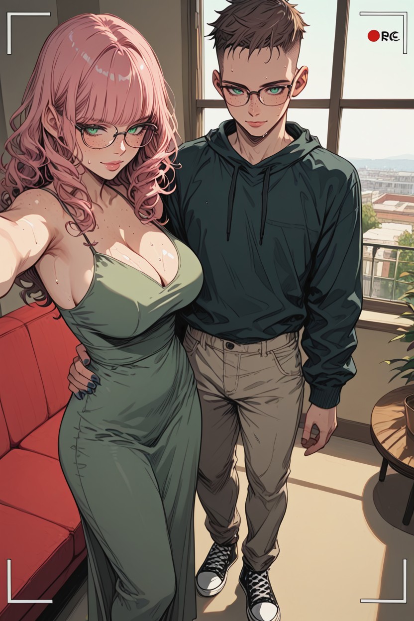 Male Wearing Beige Dress Pants, Male Taller Than The Female, Window With A View Hentai IA