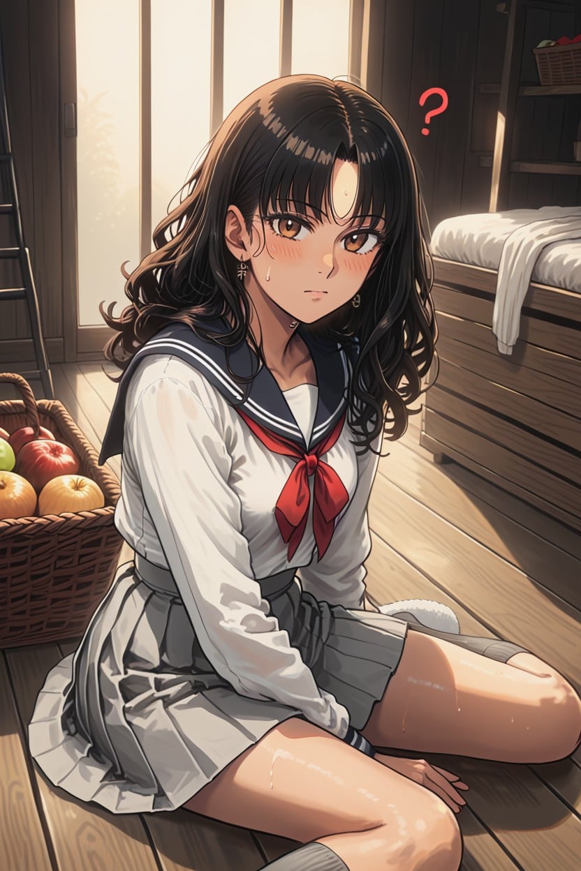 Red Ribbon On Neck, Large Brown Eyes, Gymnastics Mattress Hentai AI Porn
