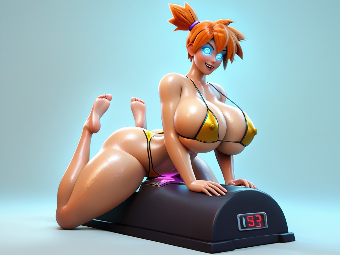 Dumb Bimbo, Being Hypnotized, The Sybian Is Solid Black With A Glowing Spiral On Front Hentai AI Porn