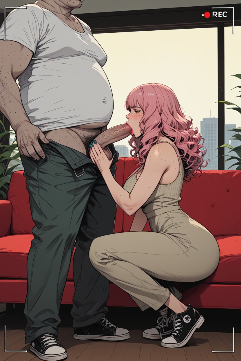 Male Wearing Beige Dress Pants, Blow Job, Male Wearing White Tank Top Hentai AI Porn